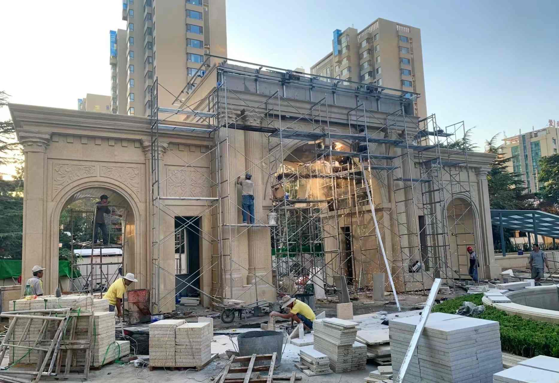 乐山 黄金麻荔枝面花岗岩小区门楼外墙干挂