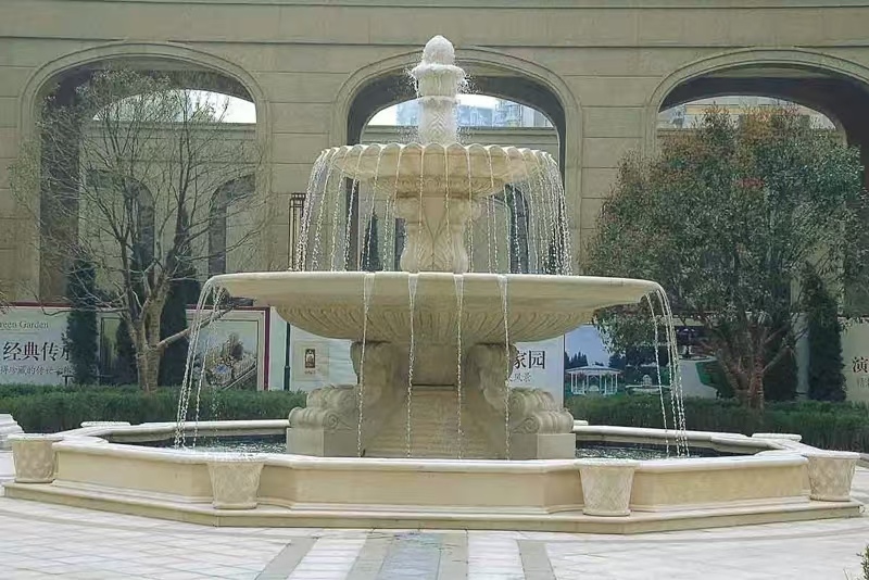 乐山 黄金麻花岗岩异型加工——户外庭院石雕流水喷泉