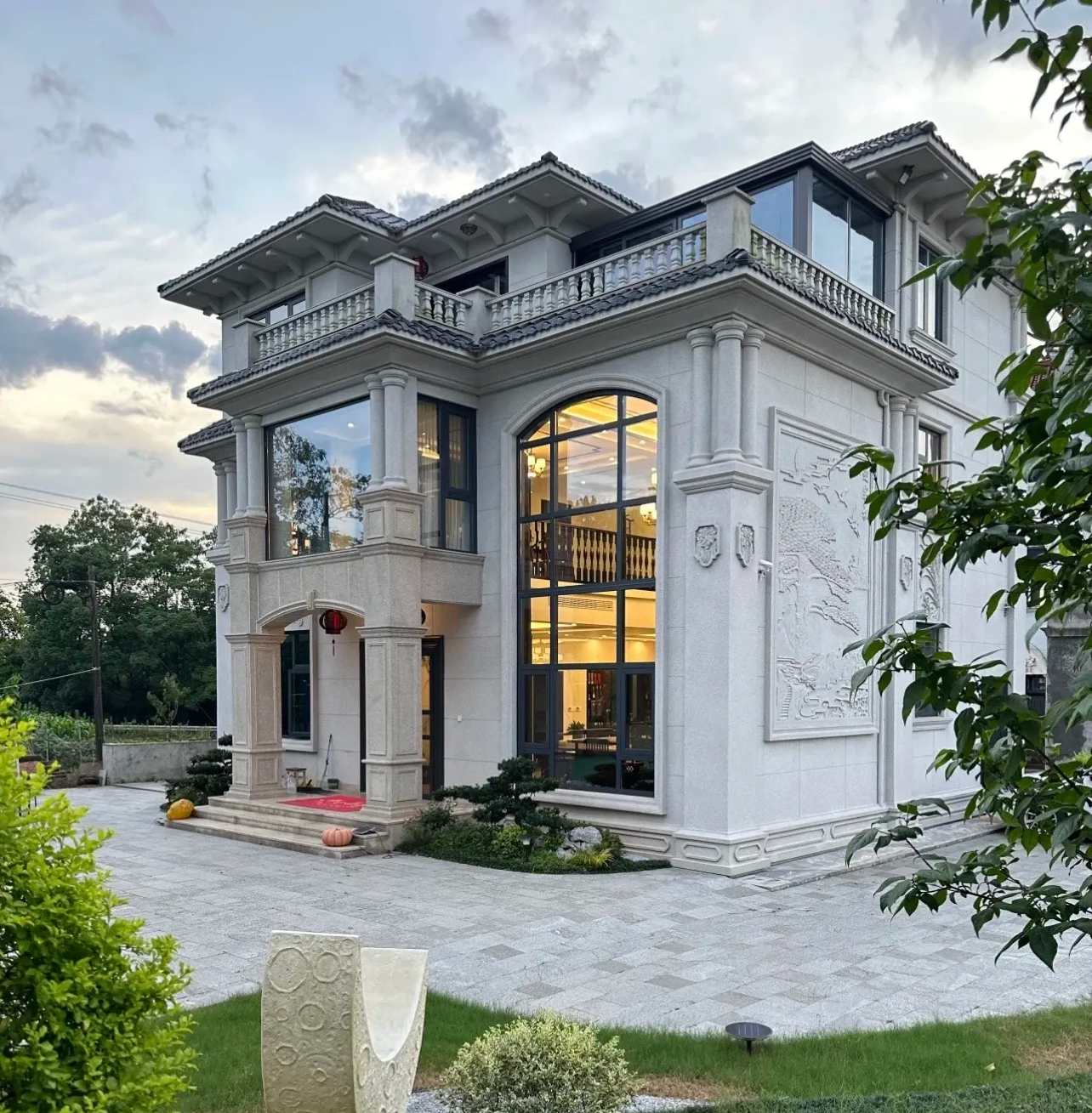 乐山 白麻花岗岩私人别墅干挂石材豪华定制