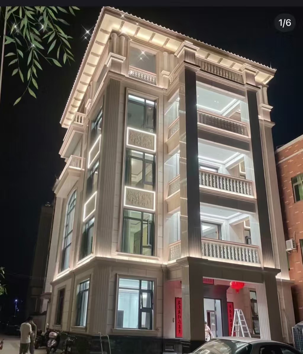 乐山 芝麻白花岗岩别墅外墙夜间效果